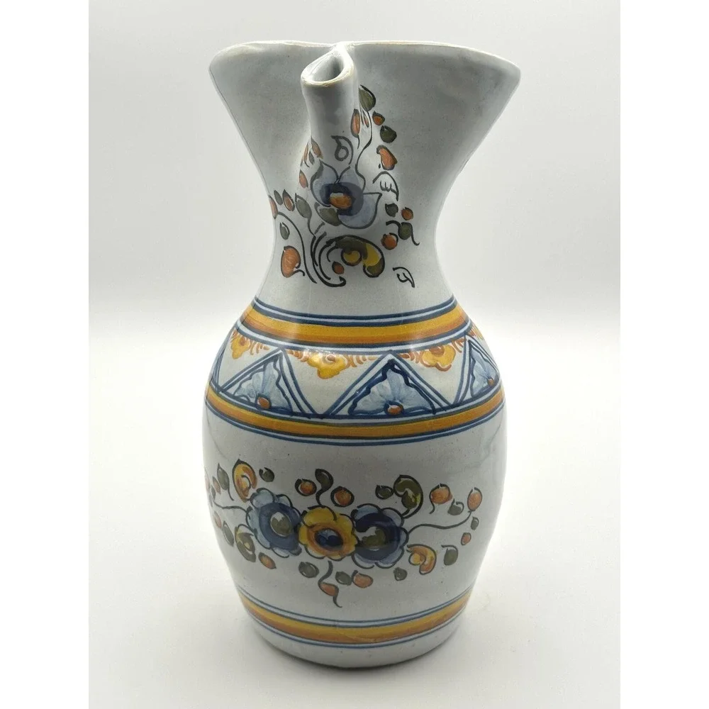 Vintage Hand-Painted Mexican Talavera Pottery Pitcher